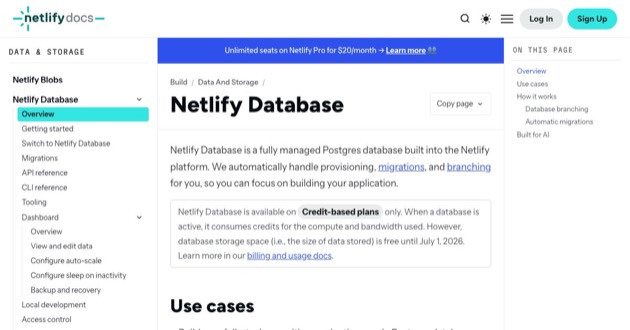 Capture d'écran de Netlify Database